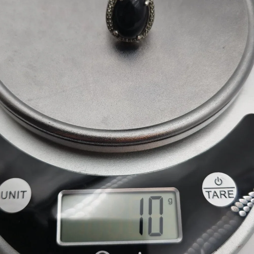Size 6 Sterling Silver Worn Onyx And Marcasite Ring A1785 - Picture 9 of 9